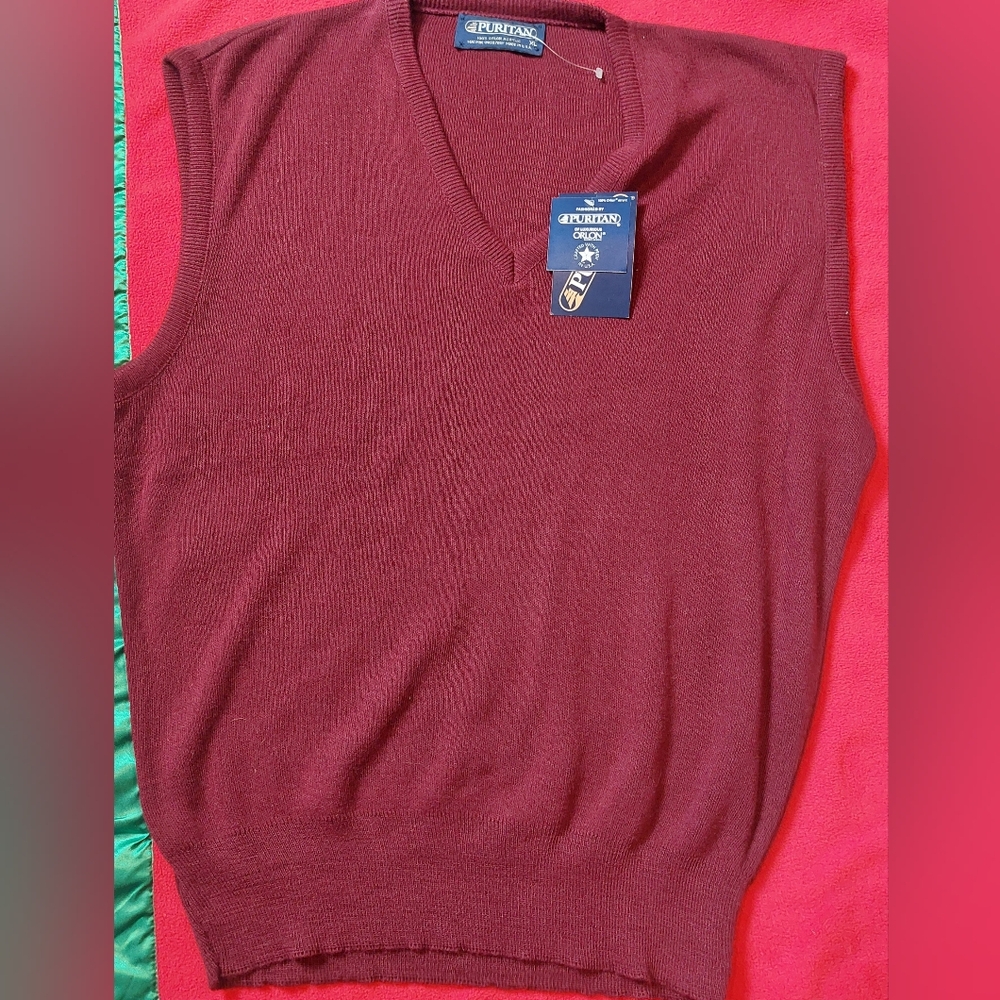 Vintage Puritan Sleeveless Sweater Vest Men's XL maroon Grandpa Grunge USA